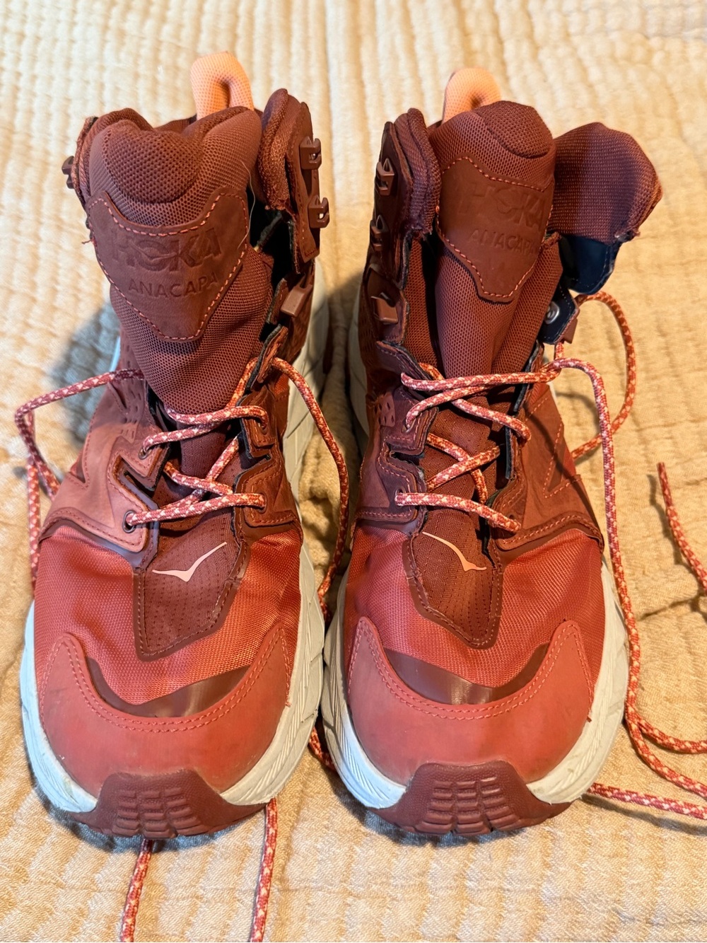 Hoka One One Kids Rust/Coral High-Top Trail Boots